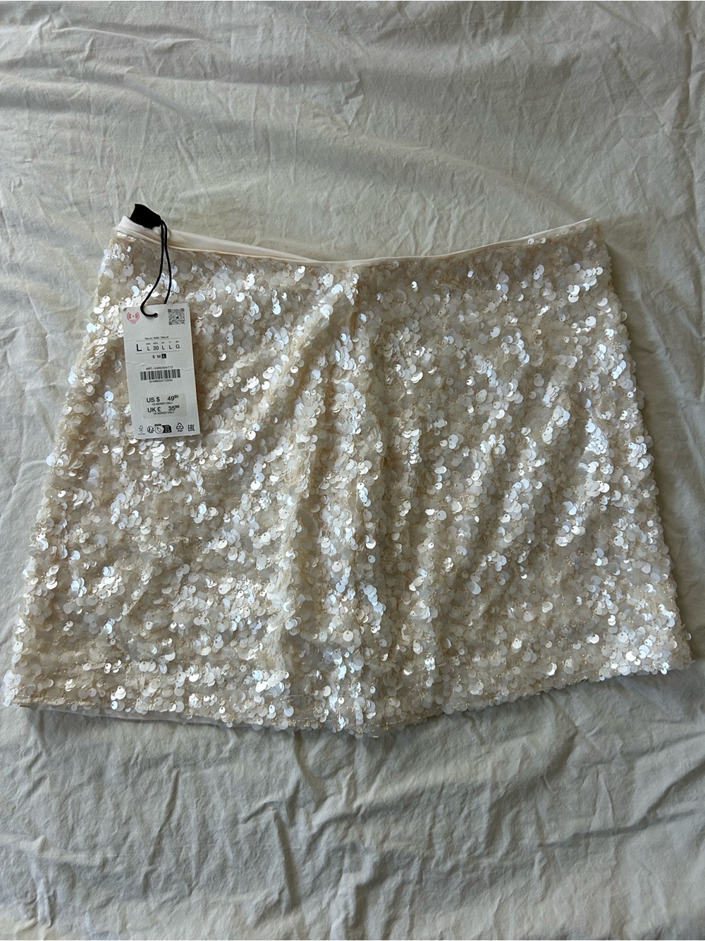 Zara NWT Sequin Mini Skirt in Champagne - L